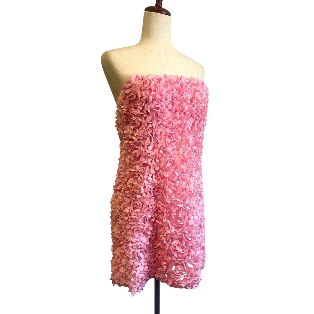 Klesis Pink Floral Strapless Mini Dress Bodycon Roses Party Cocktail Size Large